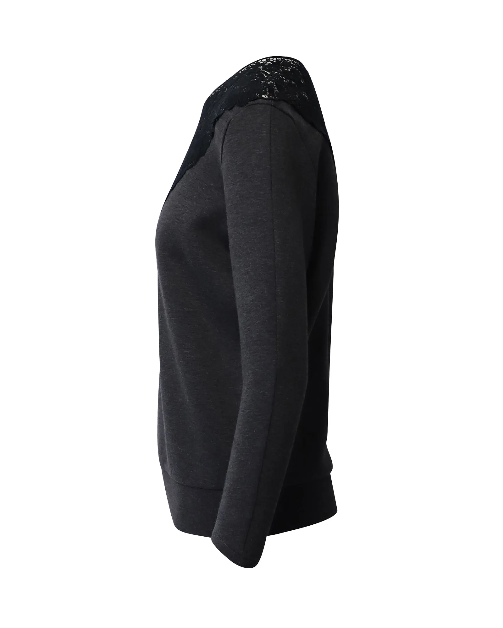 Stella Mccartney Lace-Trimmed Sweater in Dark Grey Cotton