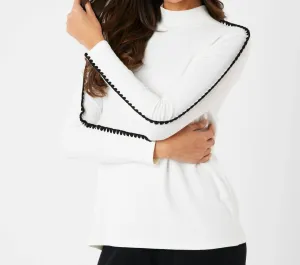 Stitch Sleeve Mock Neck Sweater In Ivory/black