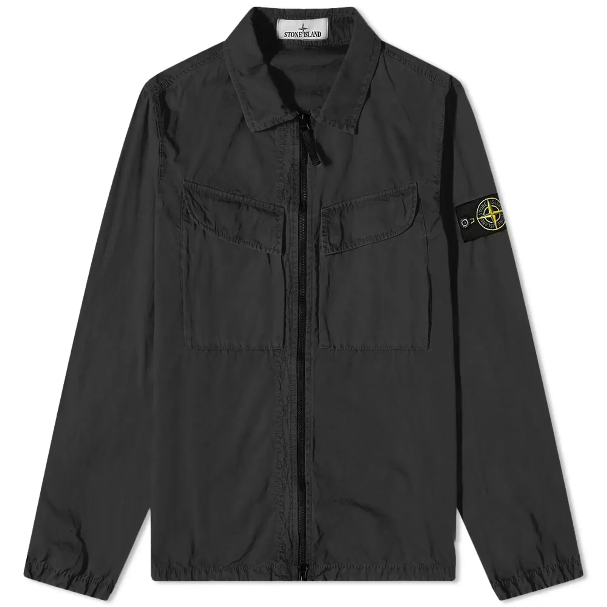 Stone Island Black Brushed Cotton Zip Overshirt