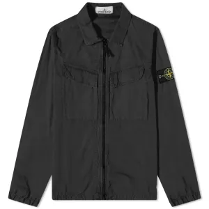 Stone Island Black Brushed Cotton Zip Overshirt