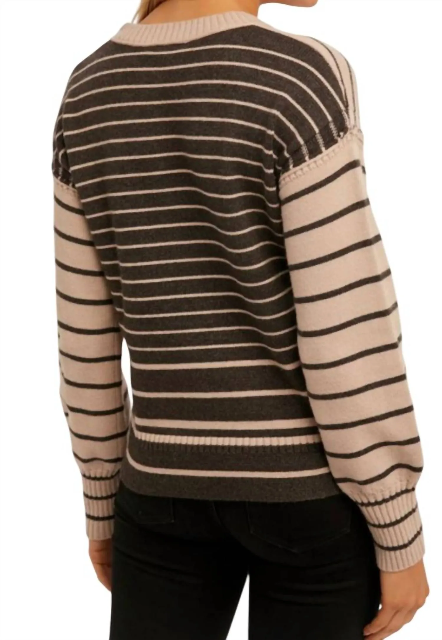 Stripe Mixed Color Block Sweater In Mauve/brown