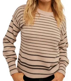 Stripe Mixed Color Block Sweater In Mauve/brown