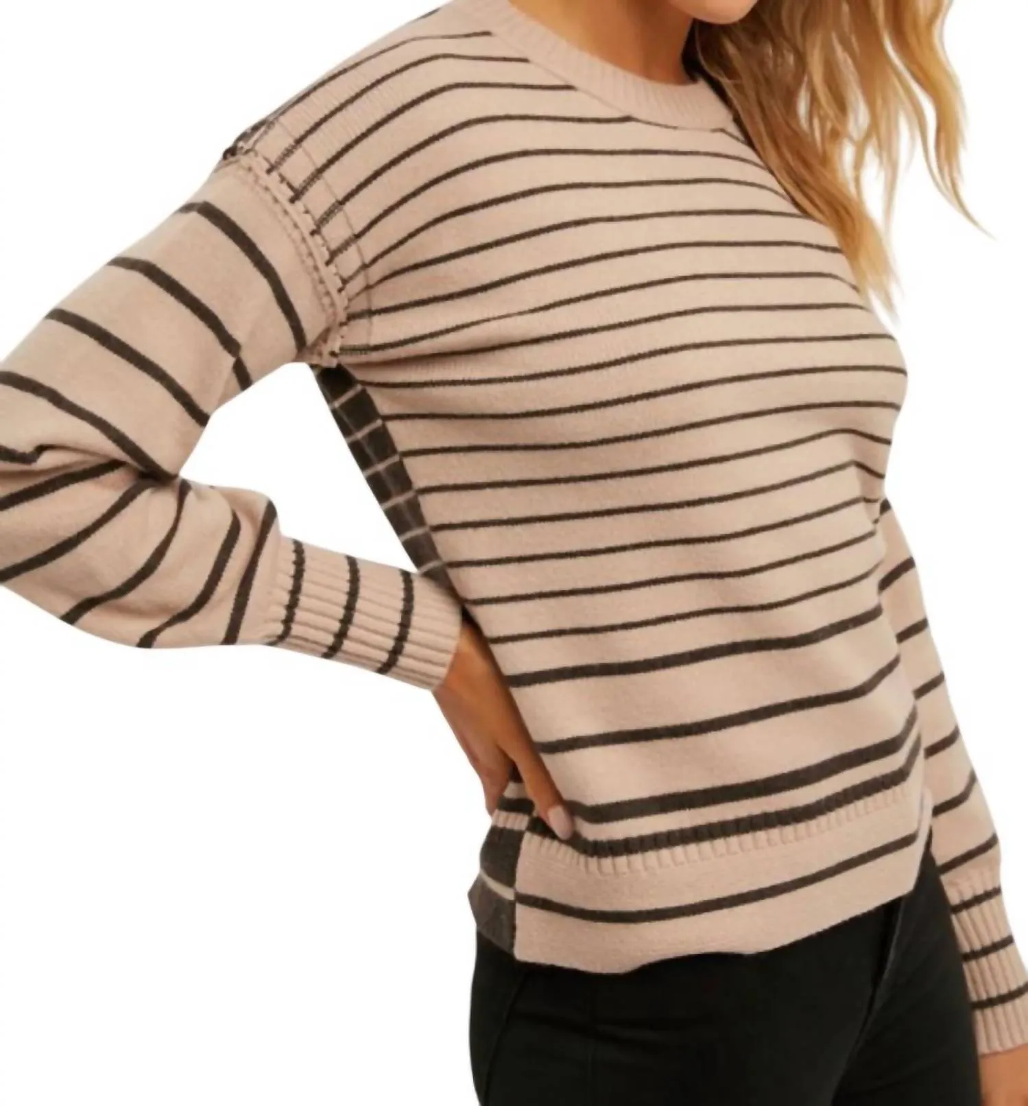 Stripe Mixed Color Block Sweater In Mauve/brown