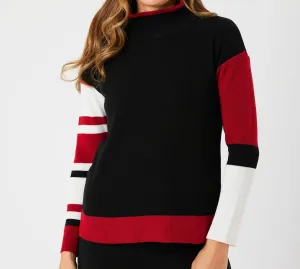 Stripe Sleeve Mock Neck Sweater In Black/red