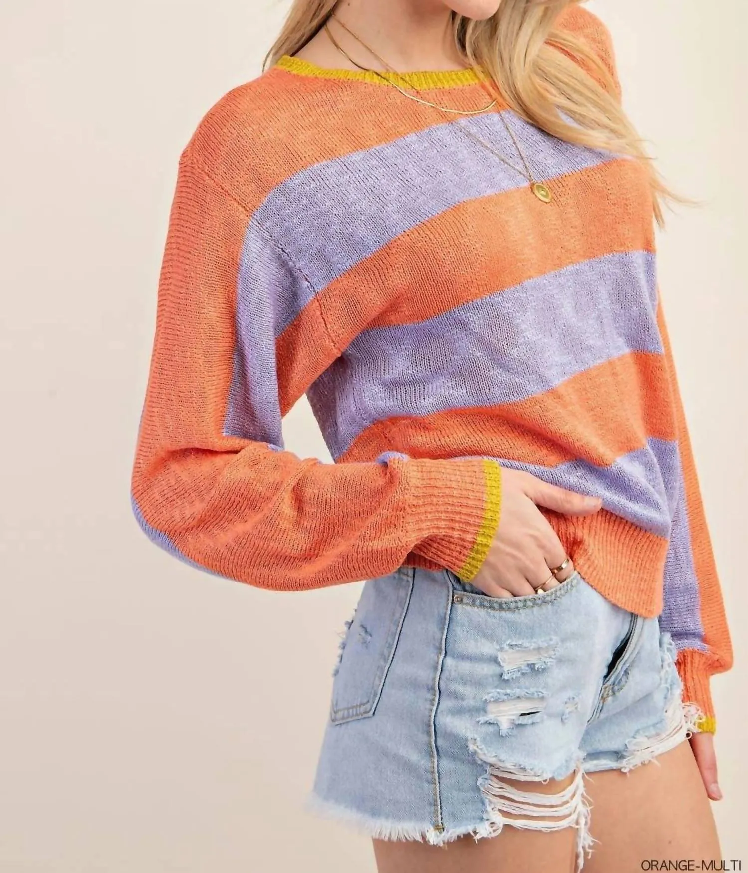 Striped Loose Fit Sweater In Orange