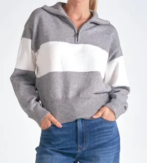 Suki Half Zip Sweater In Grey White Stripe