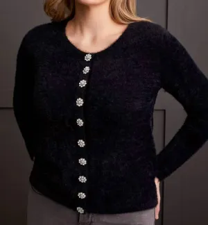 Sweater Cardigan With Sparkle Button Cardigan In Black
