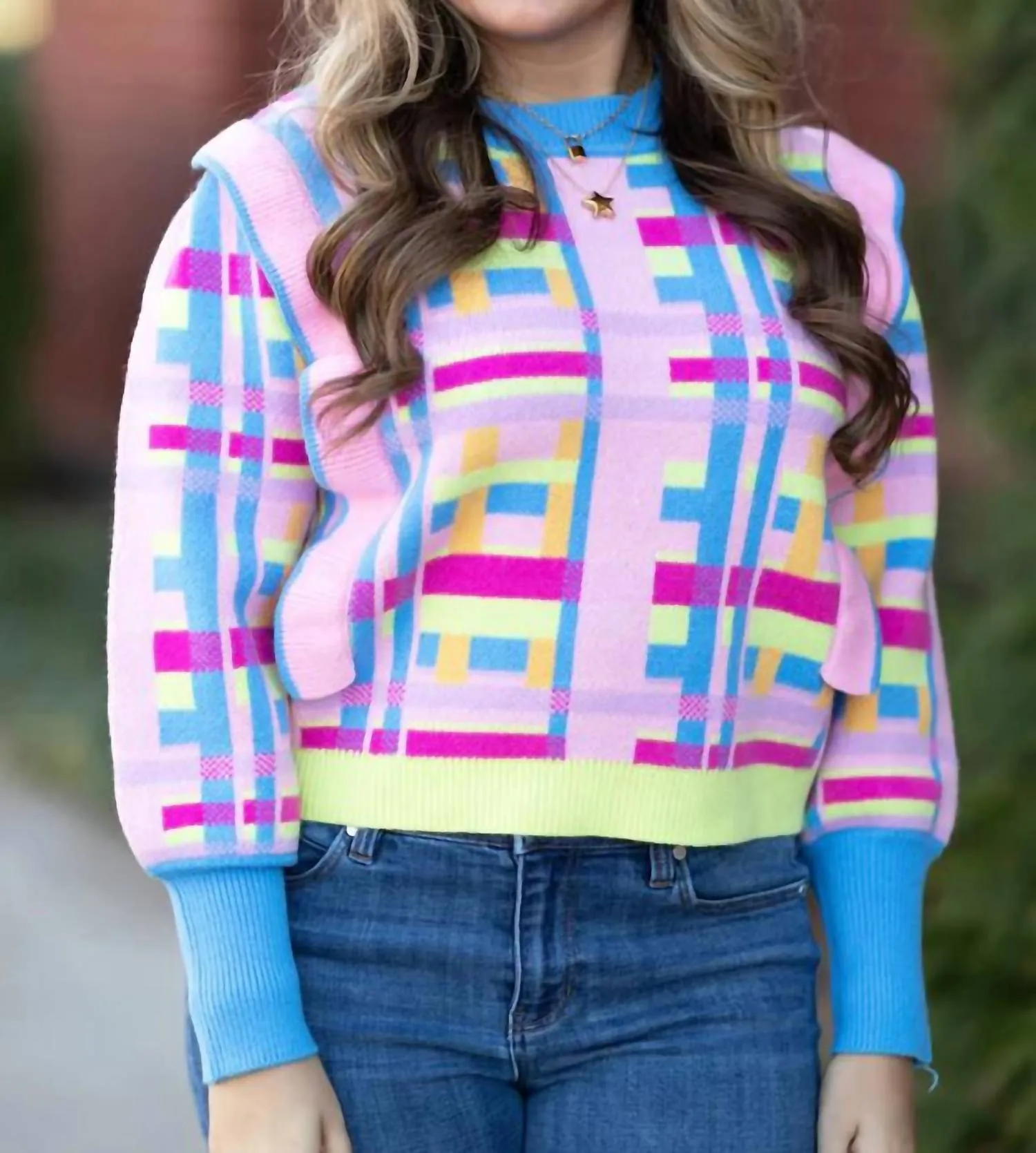Sweetheart Sweater In Rainbow Plaid