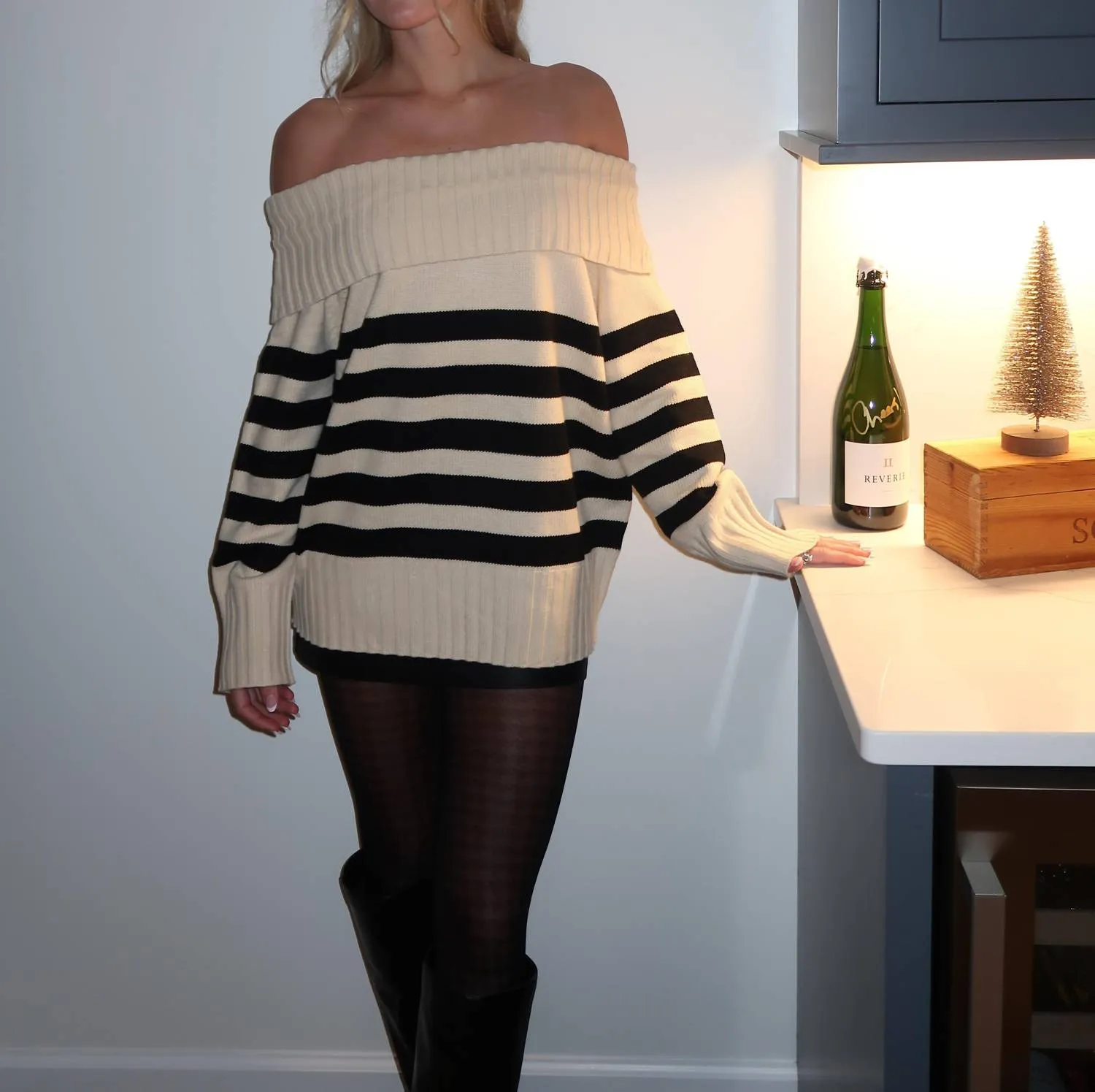 The Allure Sweater In Cream And Black  Stripes