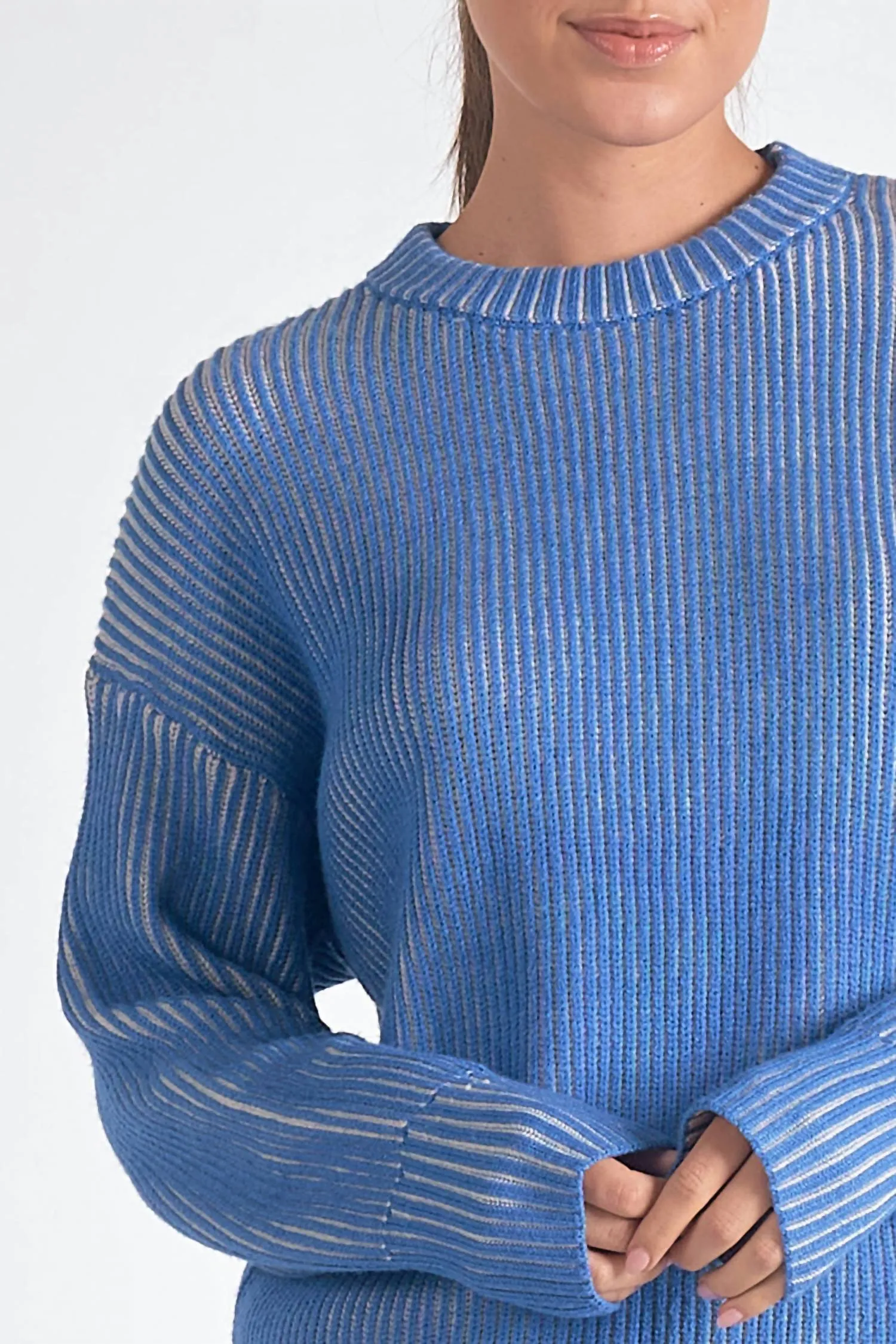 The Kendra Sweater In Light Blue And White