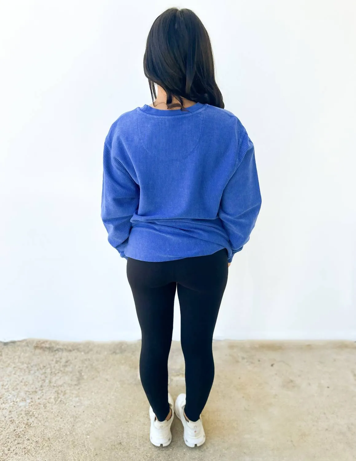 The Ville Comfy Cord Crewneck Oversized Pullover In Royal