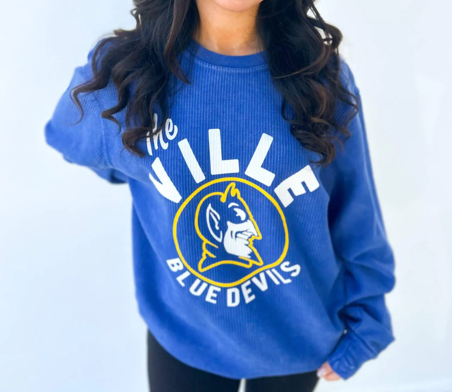 The Ville Comfy Cord Crewneck Oversized Pullover In Royal