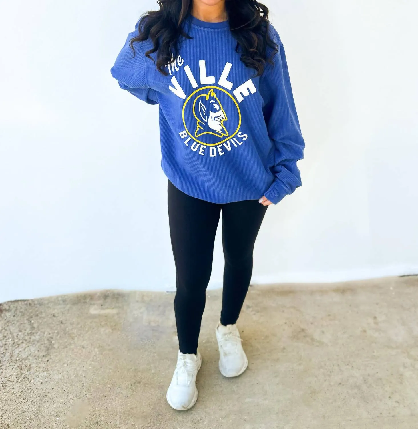 The Ville Comfy Cord Crewneck Oversized Pullover In Royal