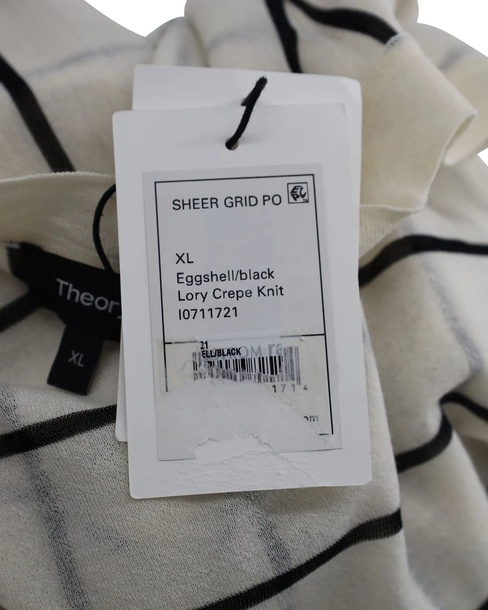 Theory Grid Print Sweater in Eggshell White Wool Blend
