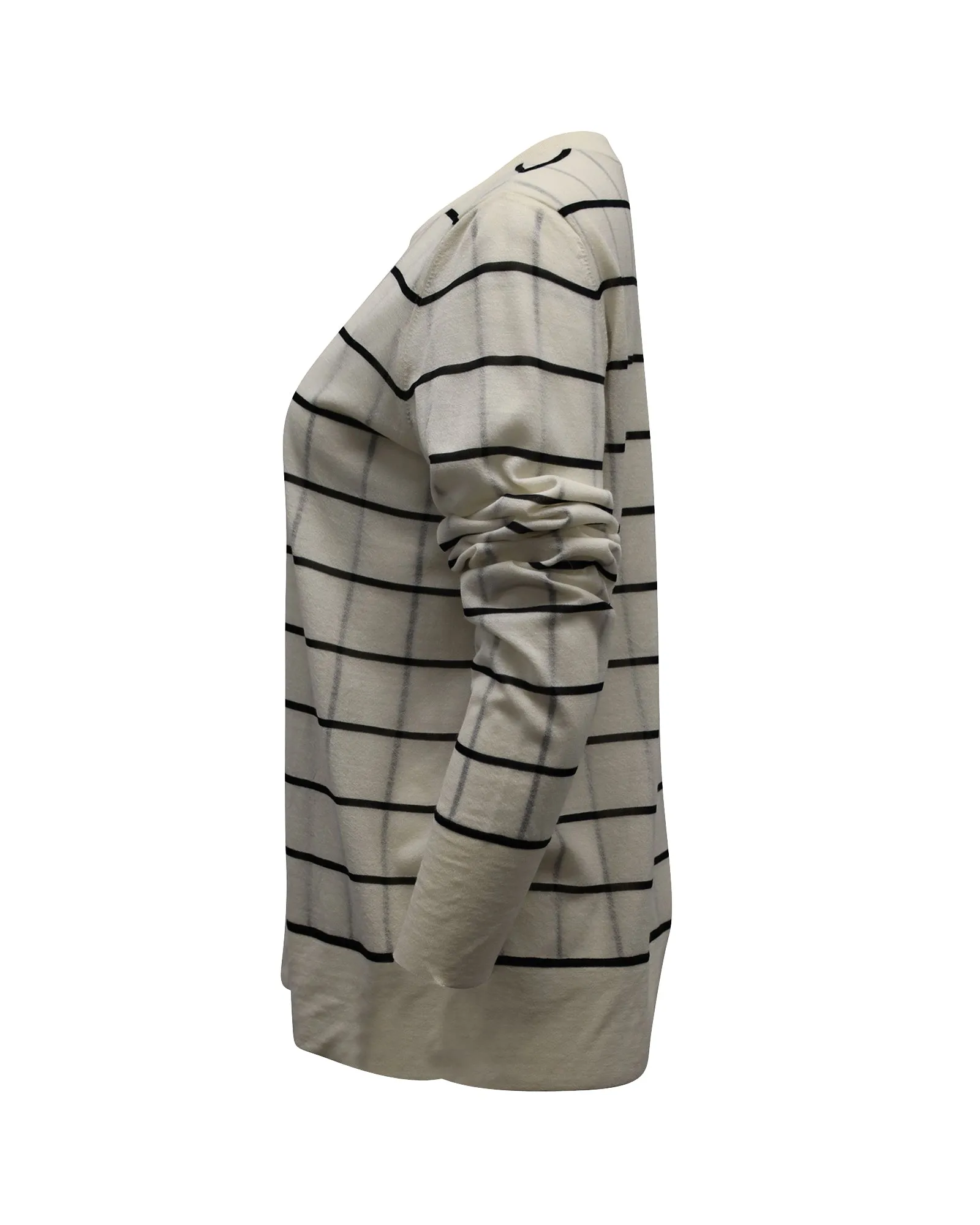 Theory Grid Print Sweater in Eggshell White Wool Blend