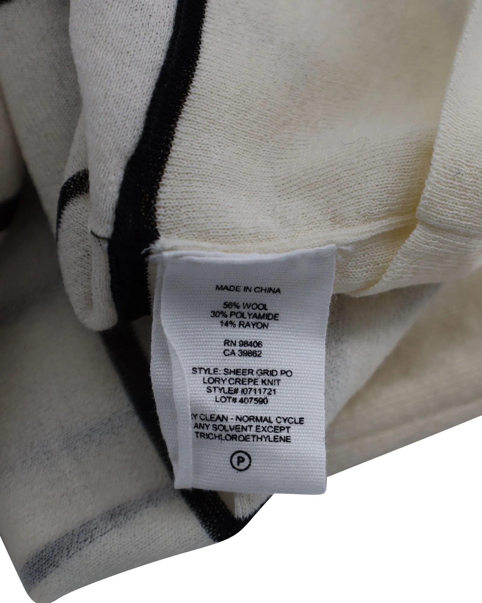 Theory Grid Print Sweater in Eggshell White Wool Blend