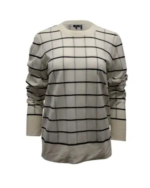 Theory Grid Print Sweater in Eggshell White Wool Blend