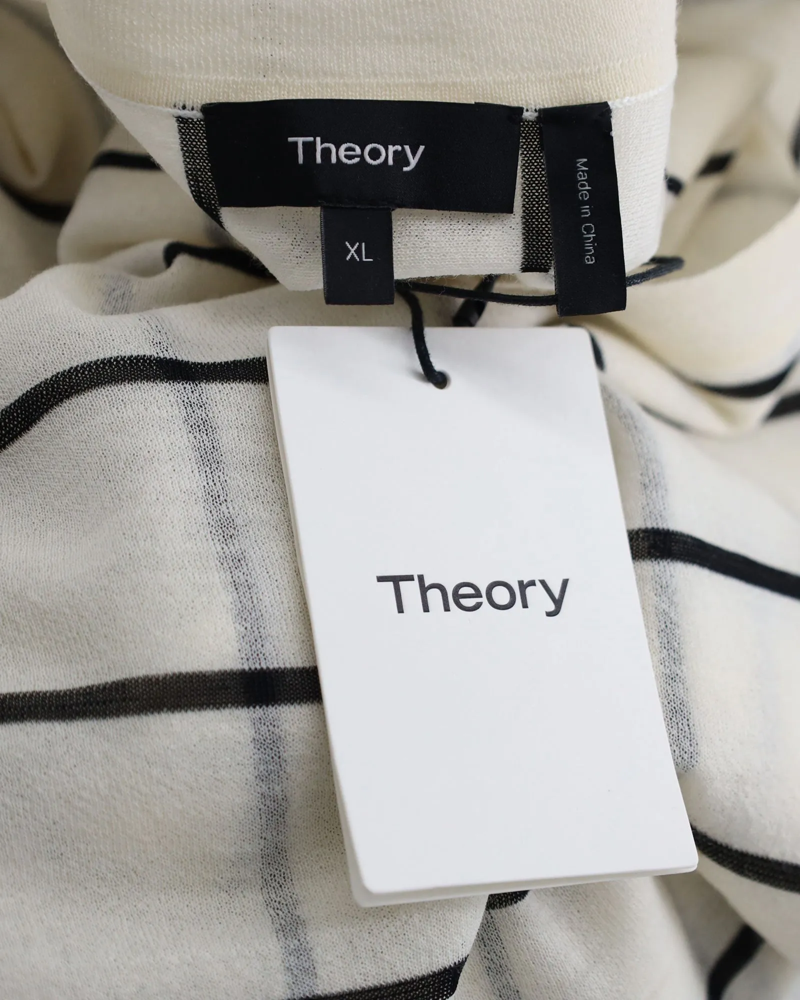 Theory Grid Print Sweater in Eggshell White Wool Blend