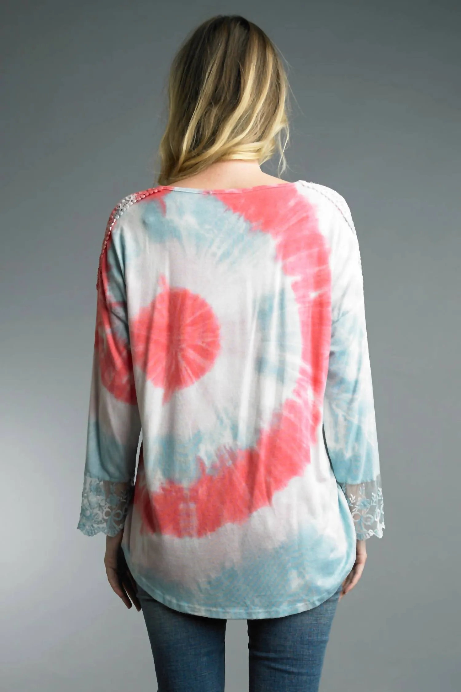 Tie Dye And Lace Hi Low Sweater In Multi