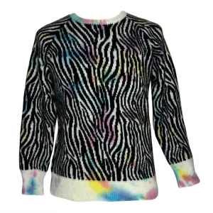 Tie Dye Crew Sweater In Zebra Blue