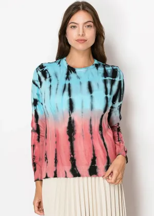 Tie-Dye Long Sleeve Sweater in Pink and Blue