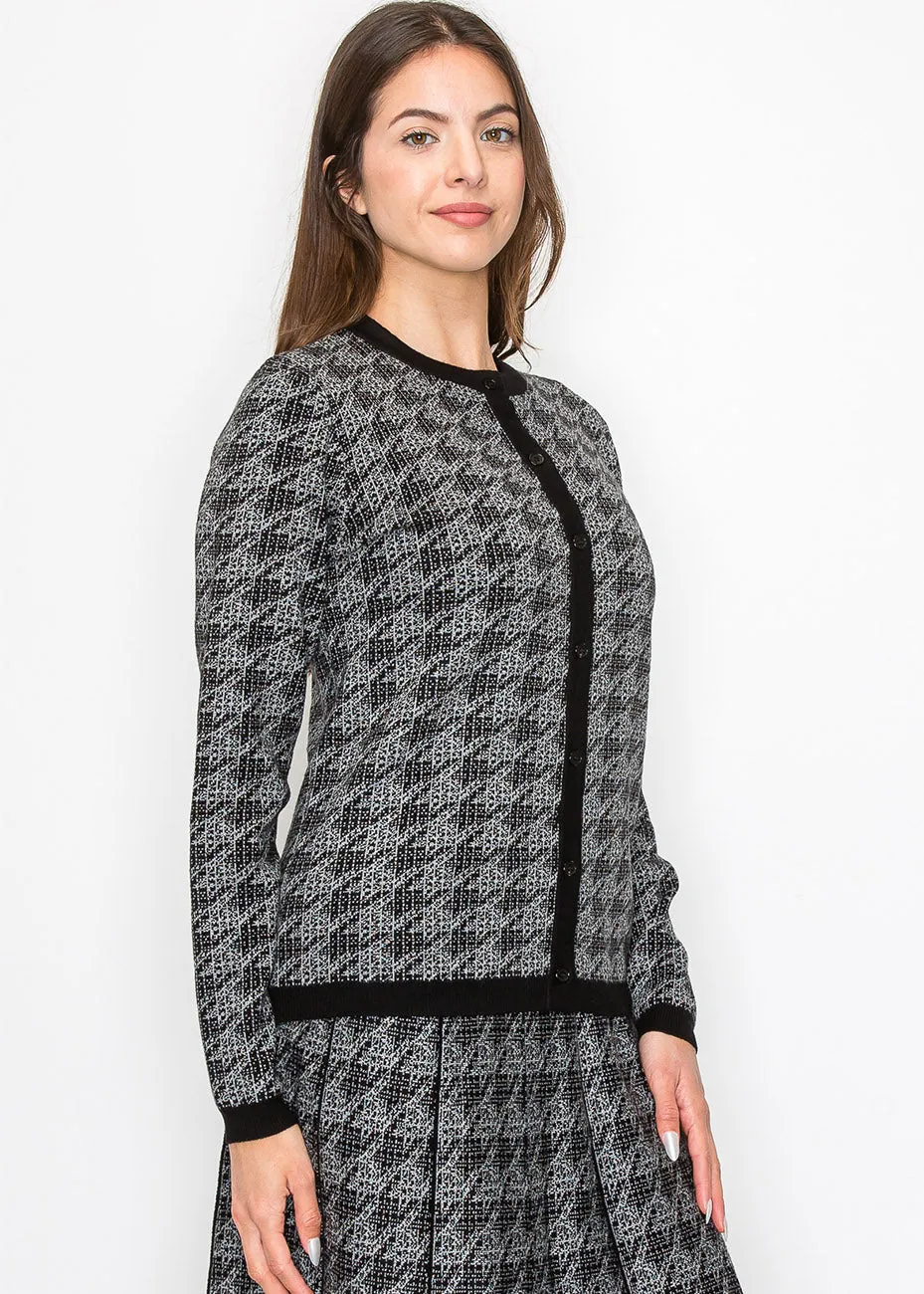Timeless Houndstooth Knit Cardigan