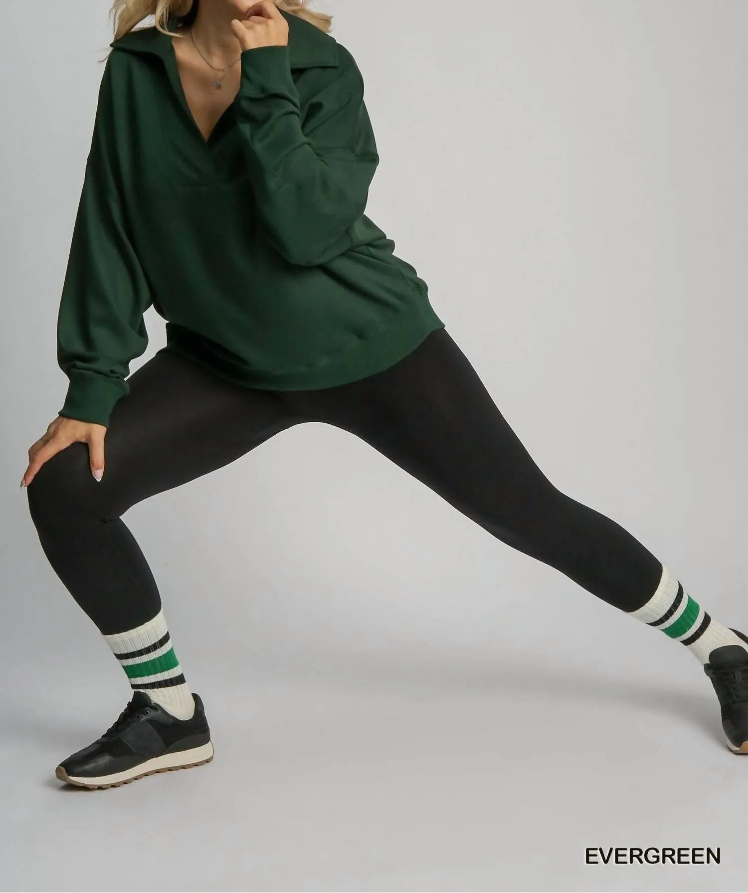 V-Neck Long Sleeve Polo Sweatshirt Plus In Emerald