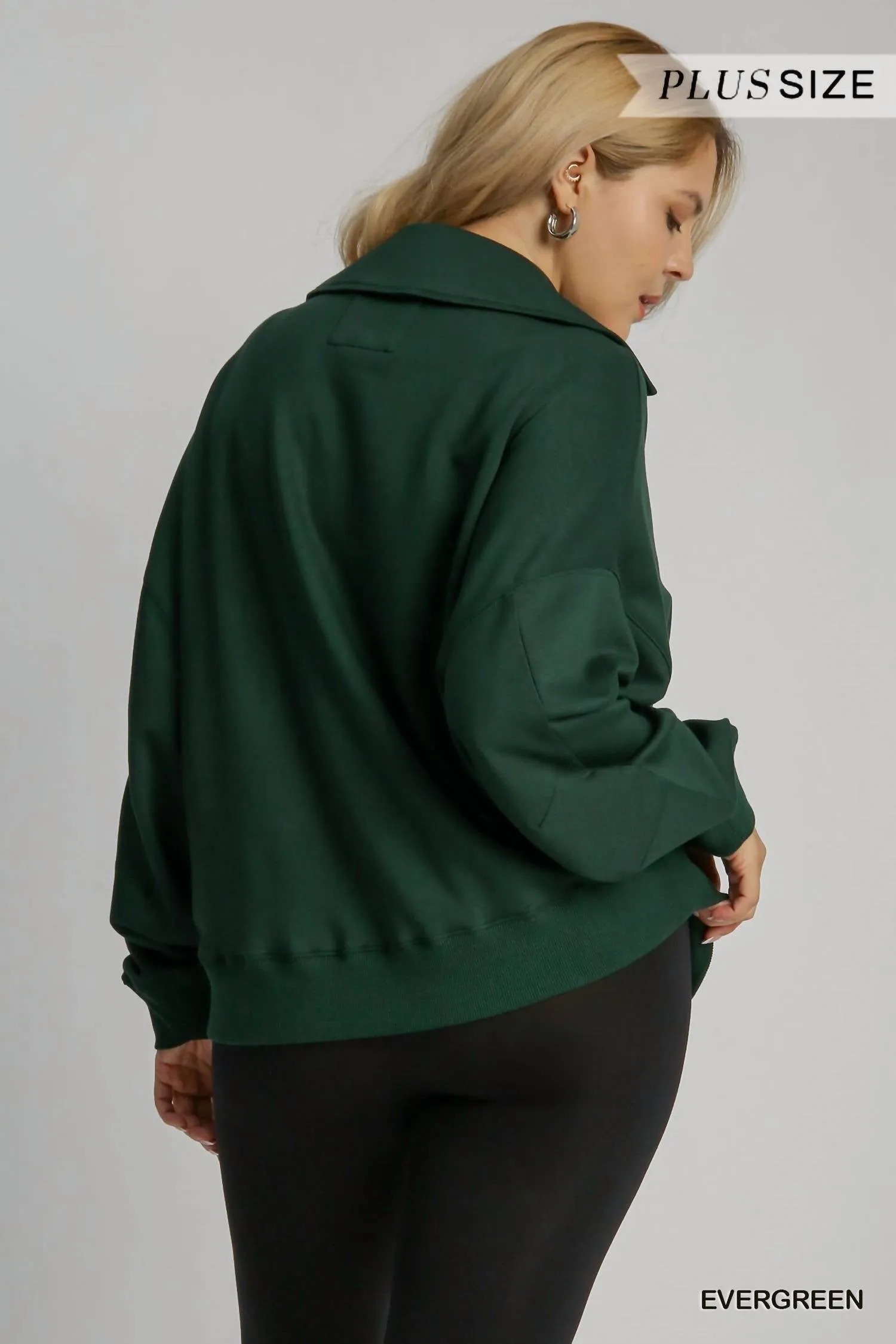 V-Neck Long Sleeve Polo Sweatshirt Plus In Emerald
