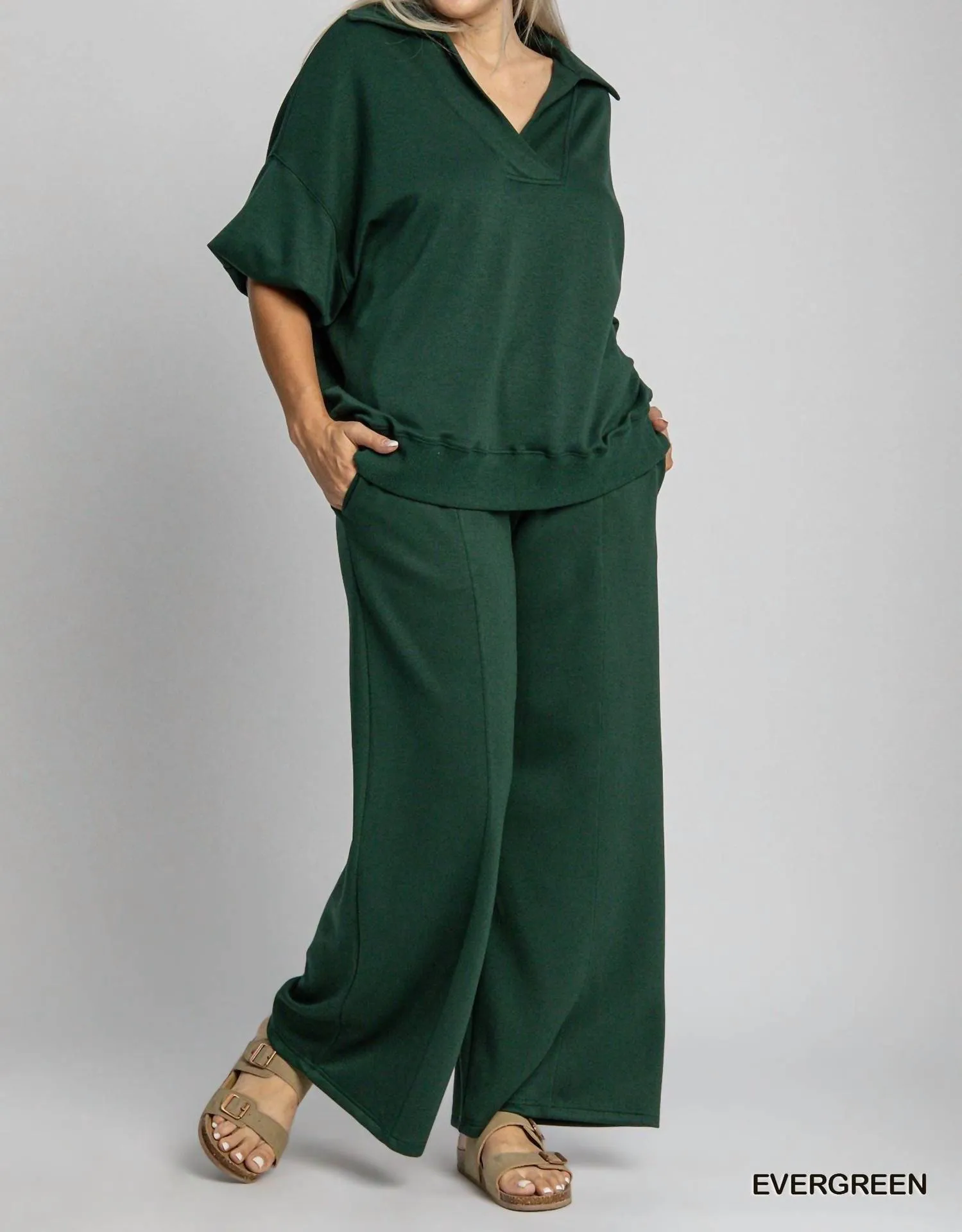 V-Neck Long Sleeve Polo Sweatshirt Plus In Emerald