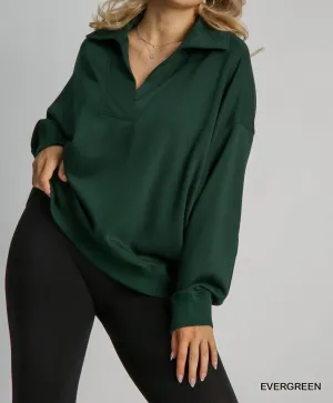V-Neck Long Sleeve Polo Sweatshirt Plus In Emerald