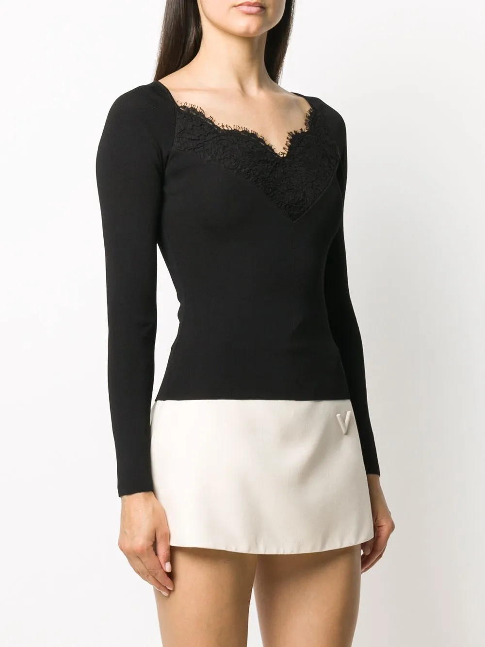 Valentino Lace-Trim Fitted Jumper