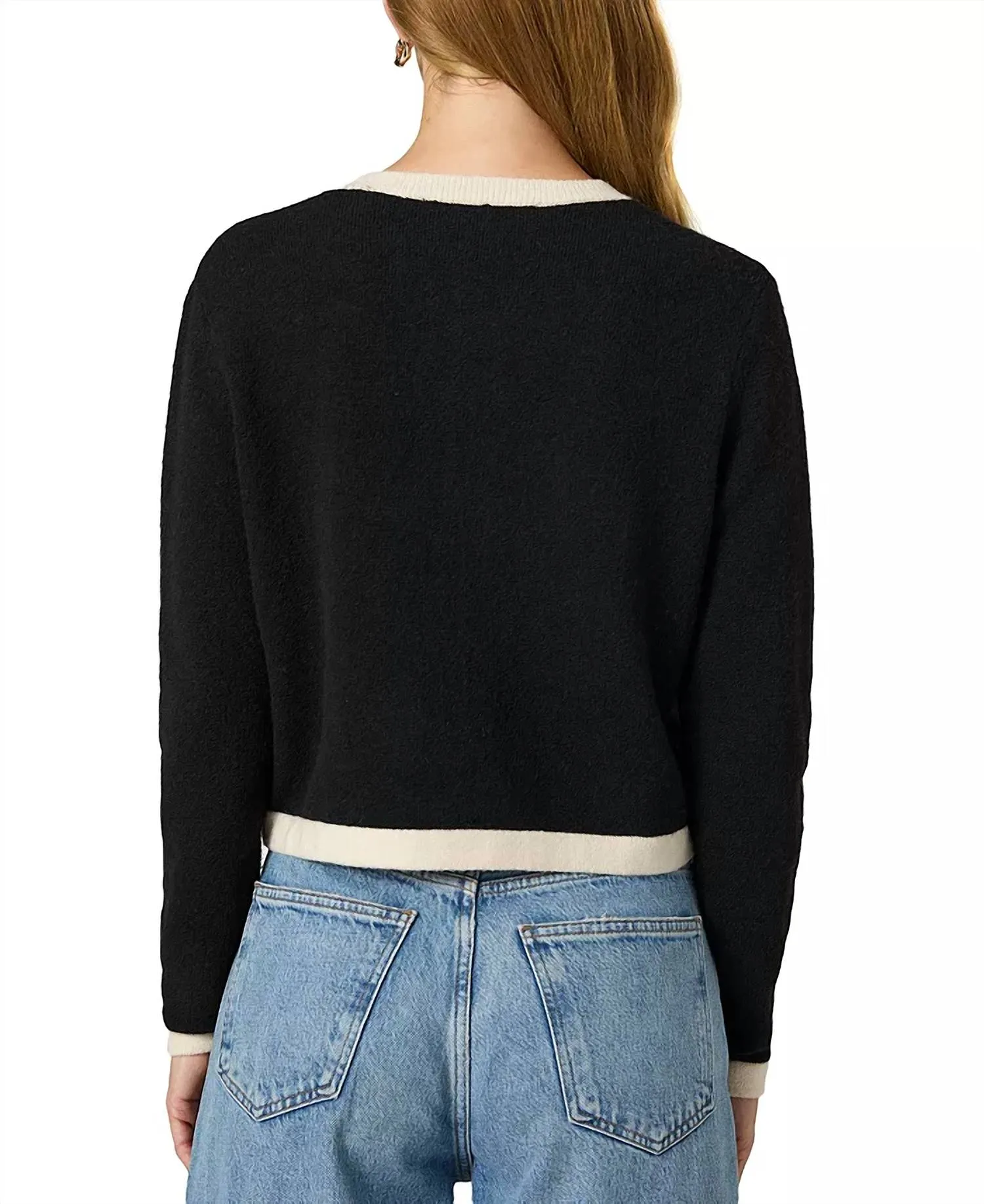 Vhari Contrast Trim Cardigan In Black/classic Cream