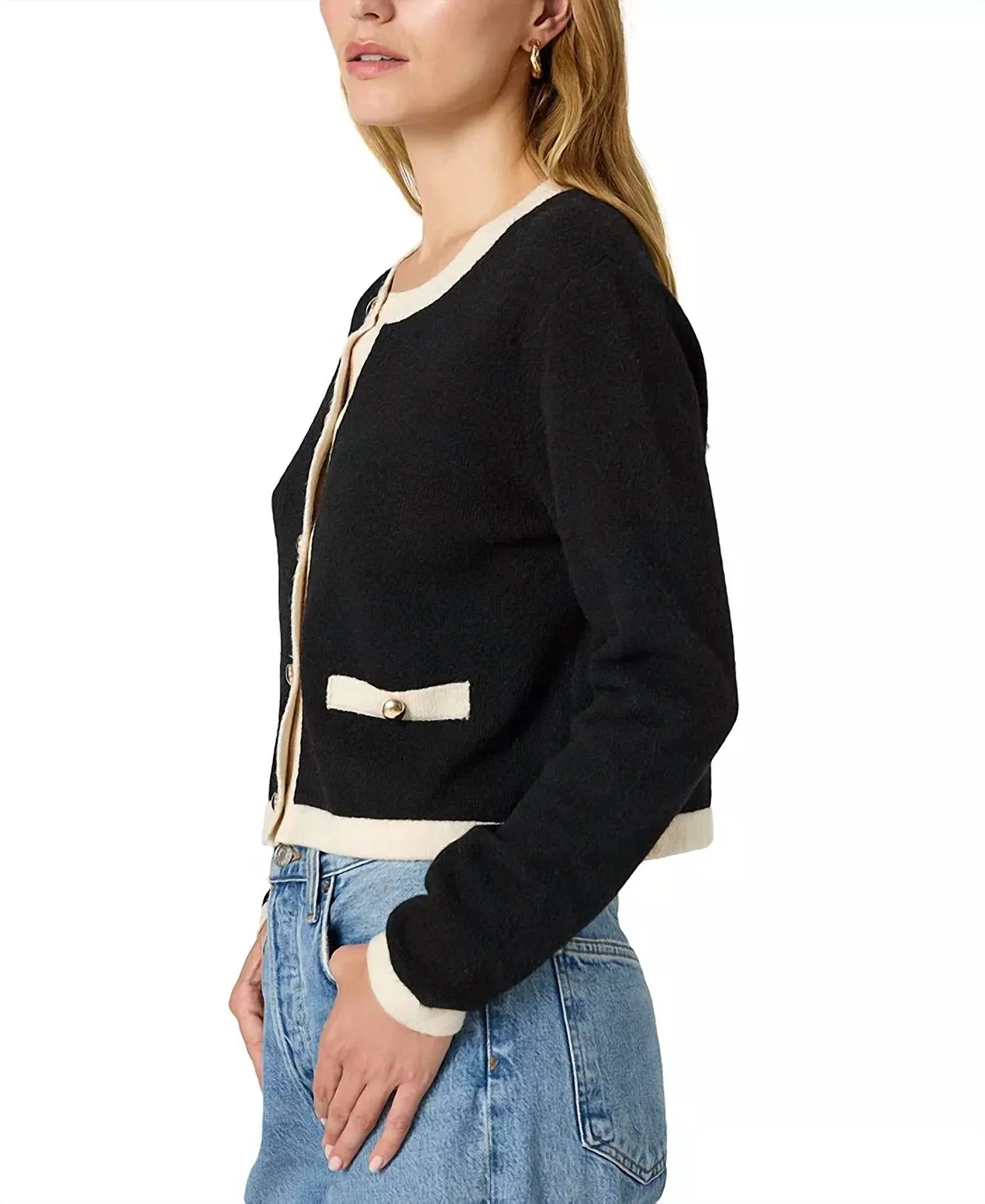 Vhari Contrast Trim Cardigan In Black/classic Cream