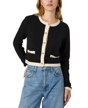 Vhari Contrast Trim Cardigan In Black/classic Cream