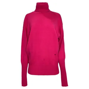 Victoria Beckham Logo-Embroidered Turtleneck Sweater in Pink Cashmere