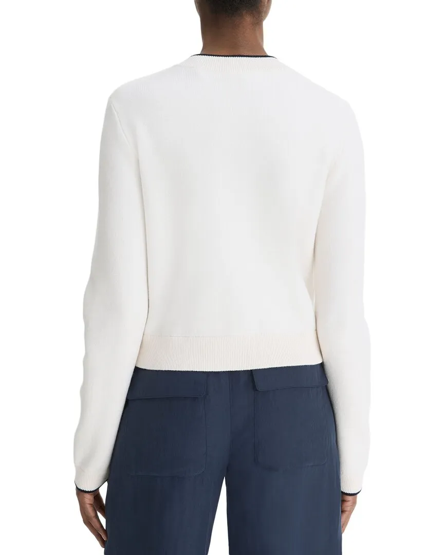 Vince Contrast Tipped Cashmere-Blend Snap Cardigan