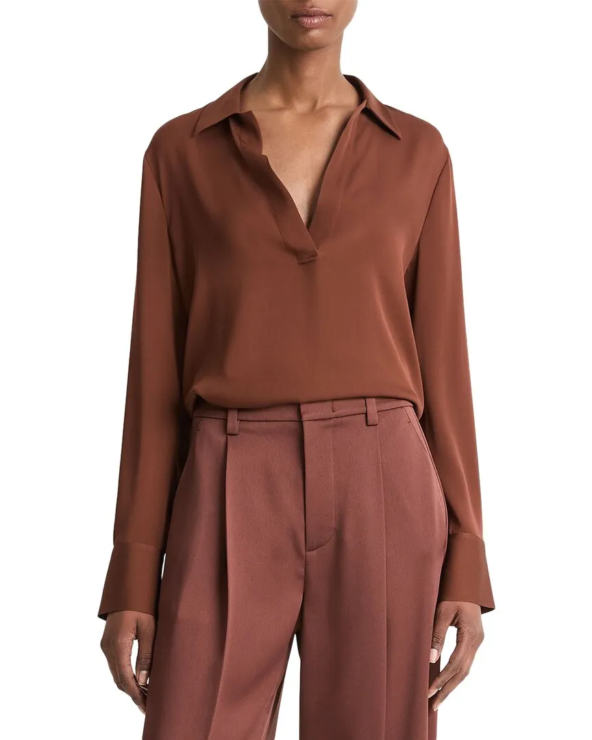 Vince Pullover Silk-Blend Polo Shirt