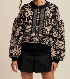 Vintage Flower Crewneck Sweater In Black