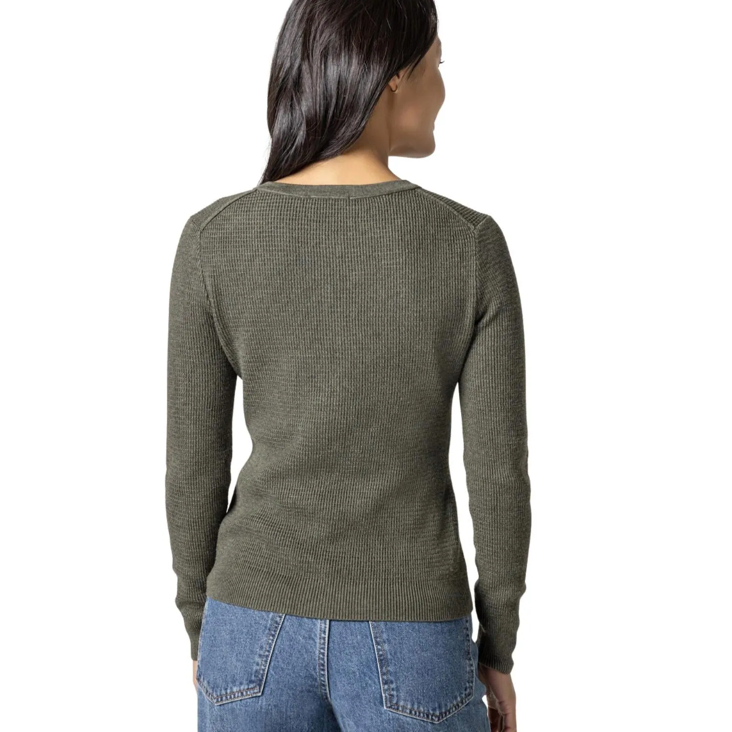 Waffle Henley Sweater In Moss