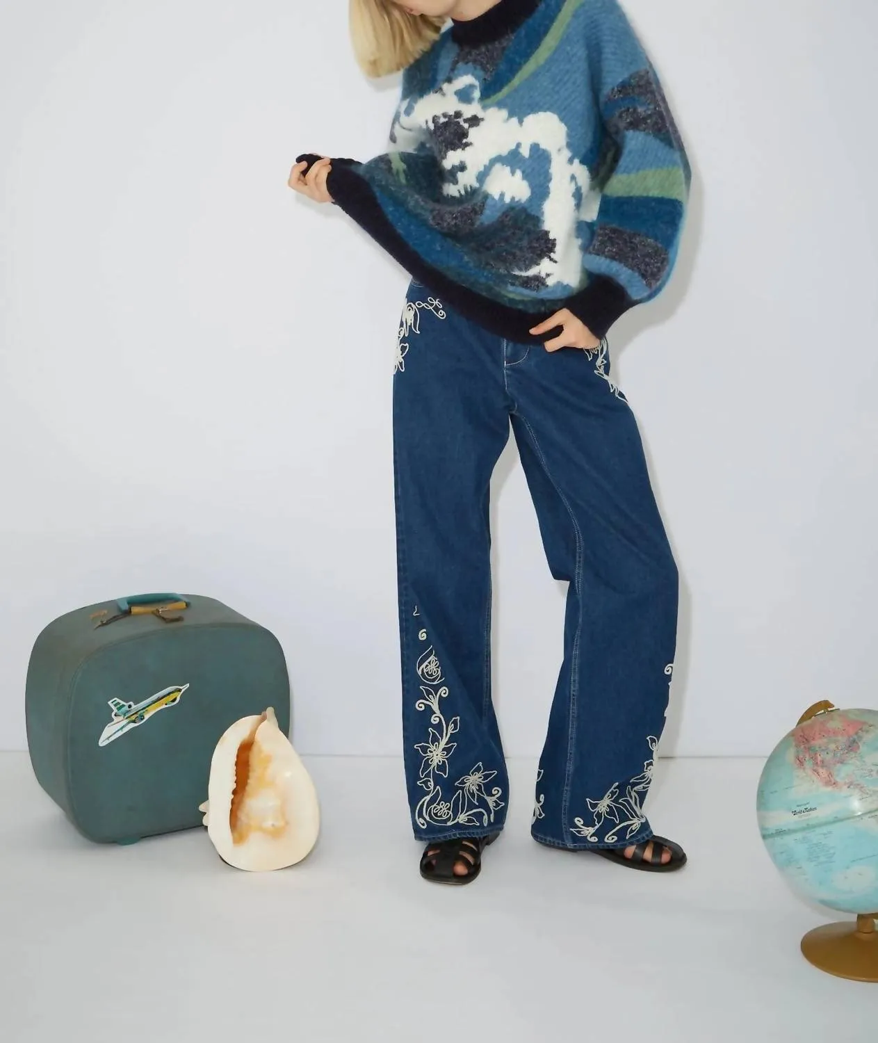 Wave Knit Sweater In Blue
