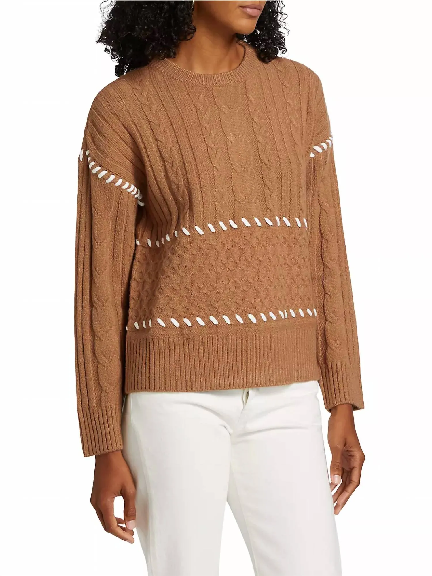 Whipstitch Long Sleeve Sweater In Antique Oak