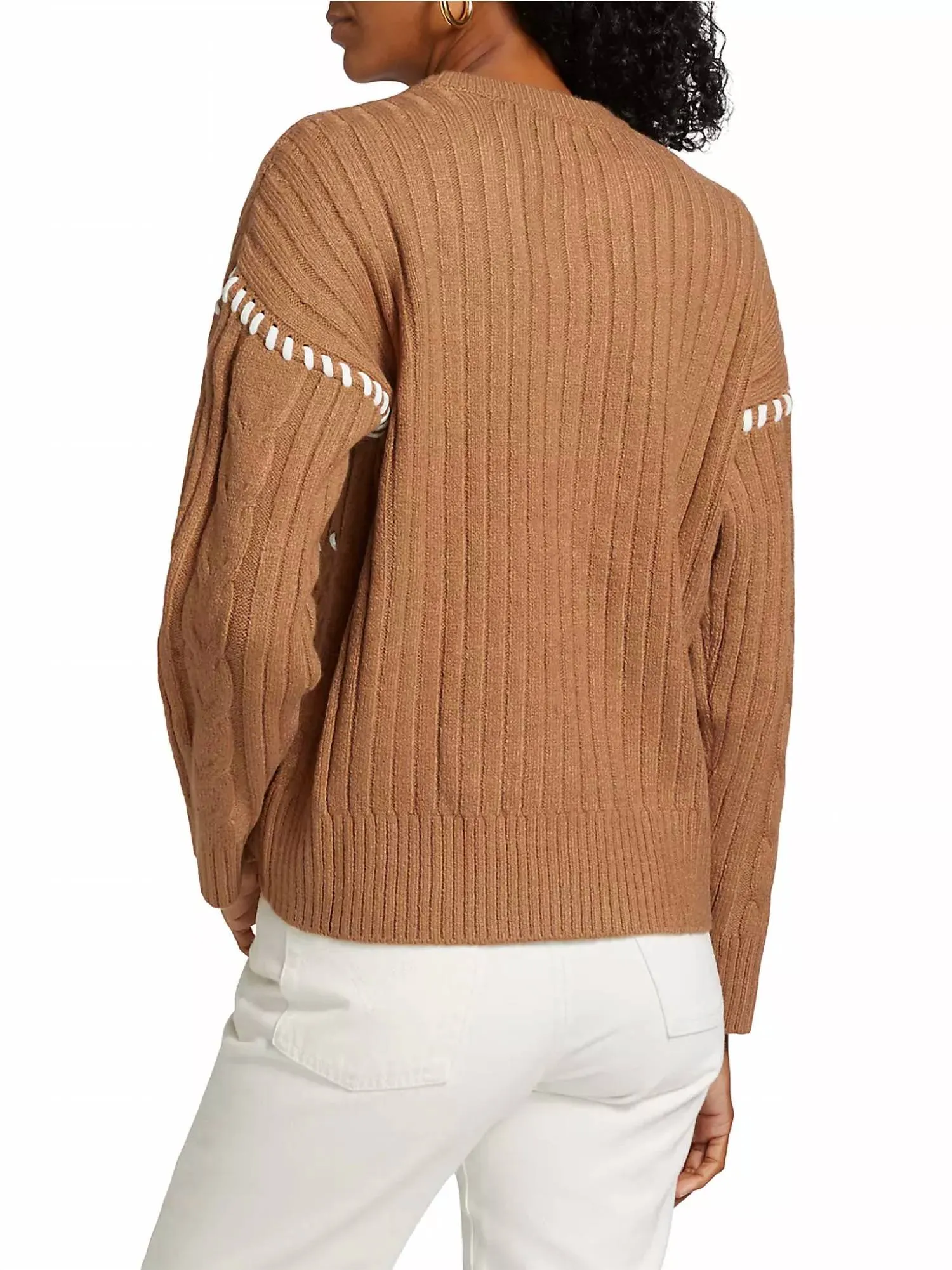 Whipstitch Long Sleeve Sweater In Antique Oak