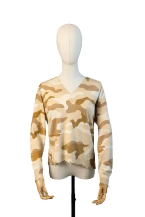 Women's Camo V Neck Sweater In Oat