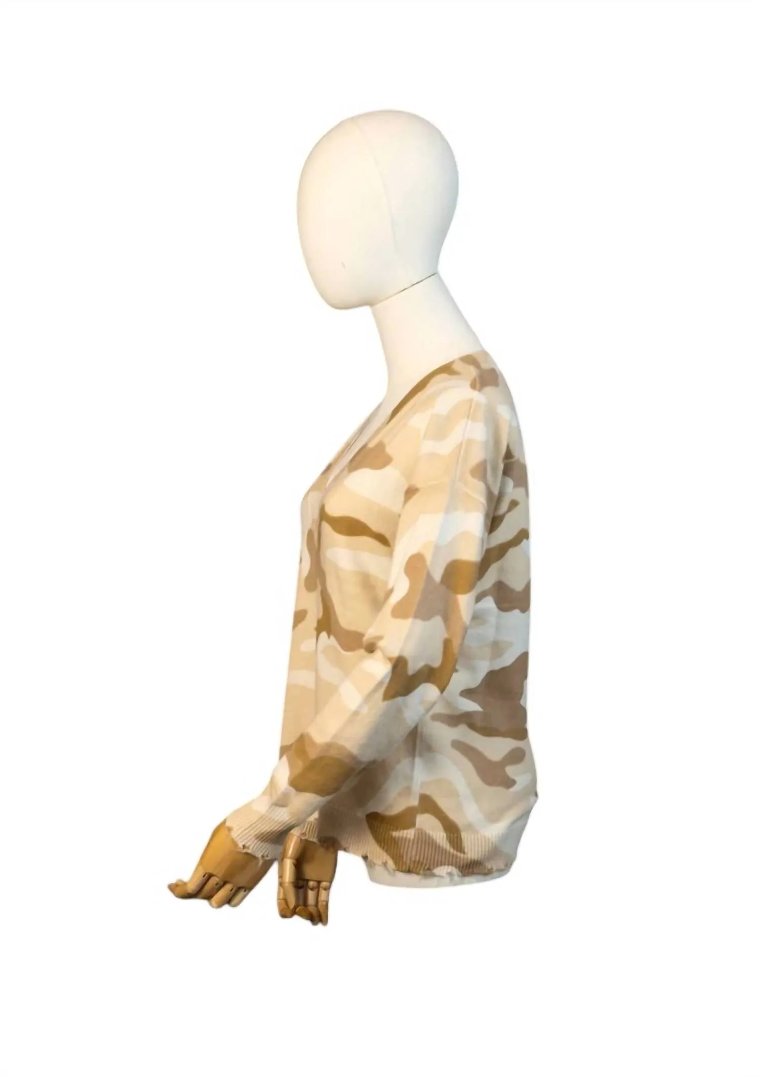 Women's Camo V Neck Sweater In Oat