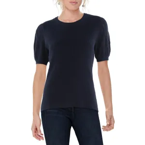 Womens Crochet Ribbed Knit Crewneck Sweater