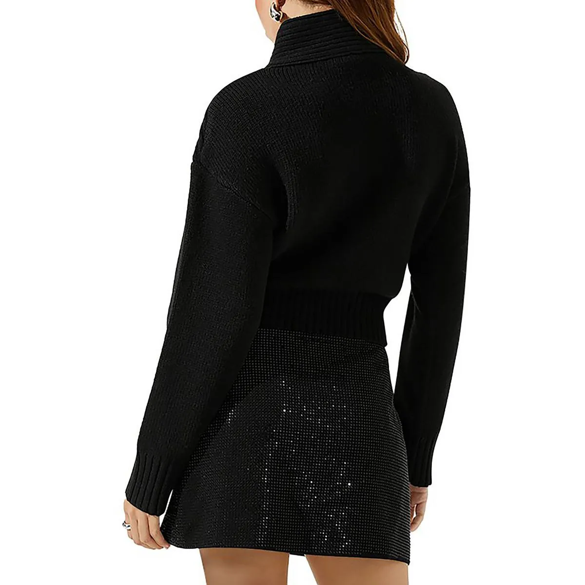 Womens Cut-Out Ribbed Crop Sweater