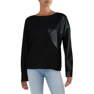 Womens Faux Leather Trim Viscose Pullover Sweater