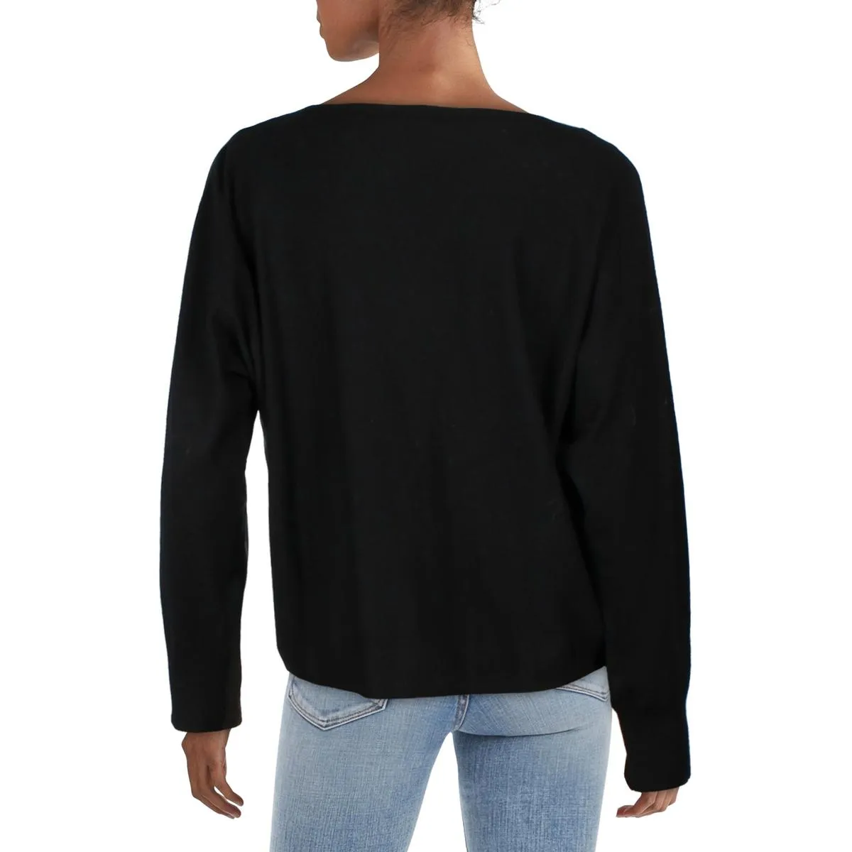 Womens Faux Leather Trim Viscose Pullover Sweater