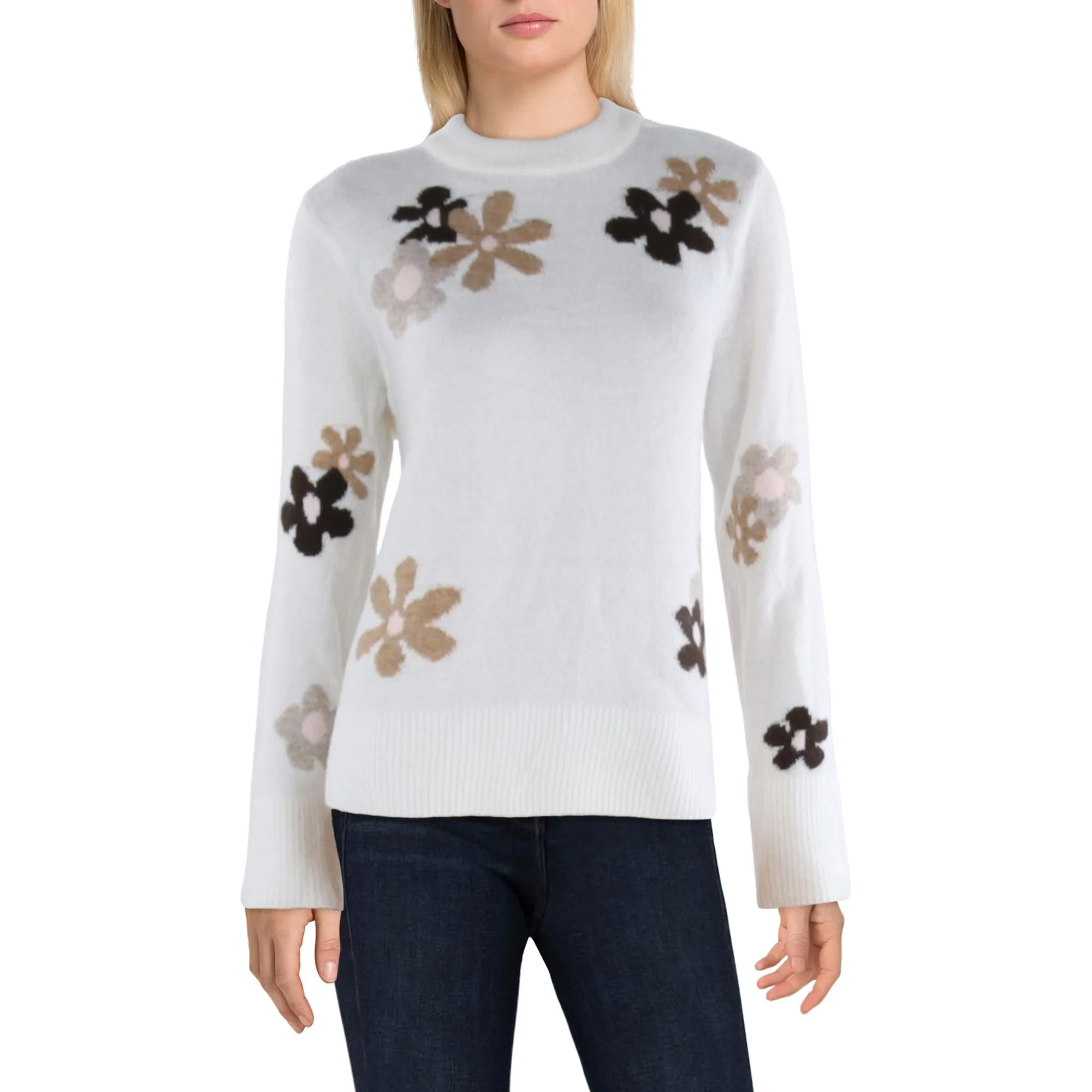 Womens Floral Print Knit Pullover Sweater