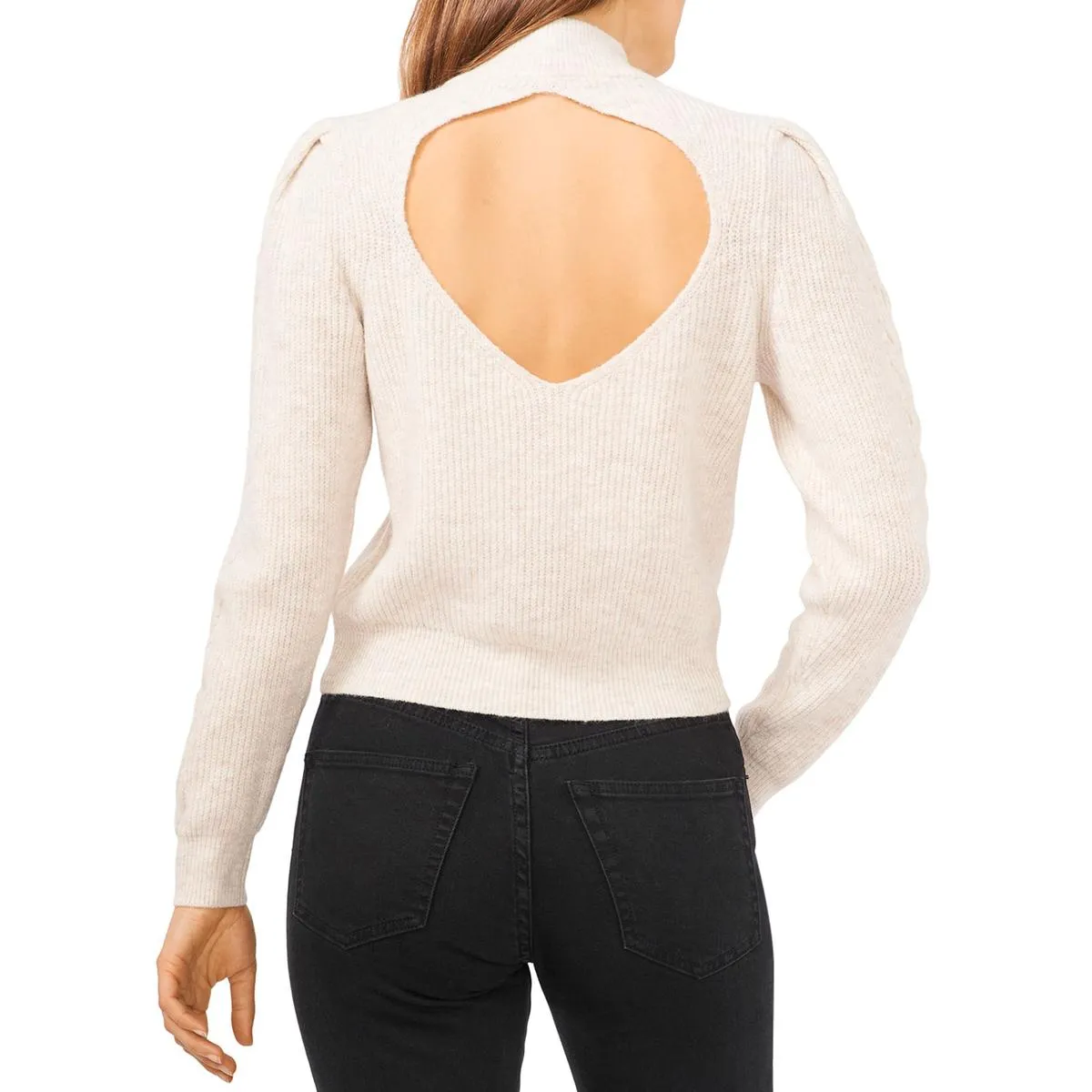 Womens Open Back Knit Mock Turtleneck Sweater